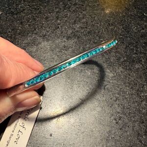 Silver-Tone Bangle with Teal Rhinestones NWT